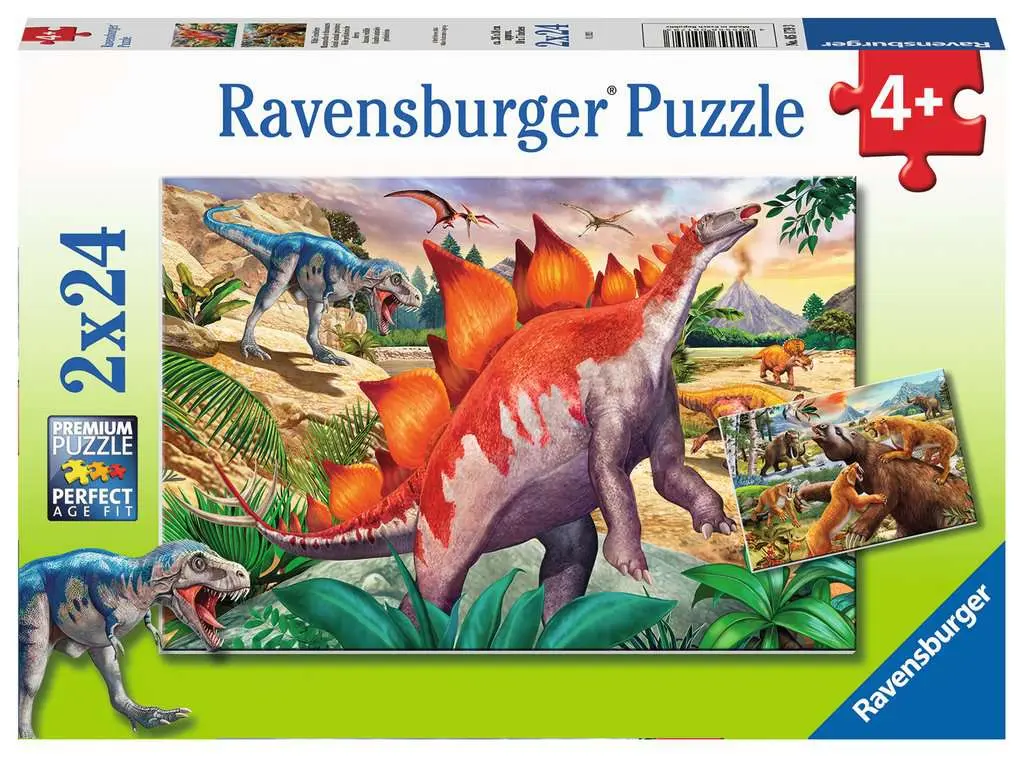 Puzzle - Ravensburger - 2x24p - Mammouths et Dinosaures