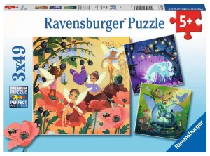 Puzzle – Ravensburger – 3x49p – Licorne – Dragon et Fée